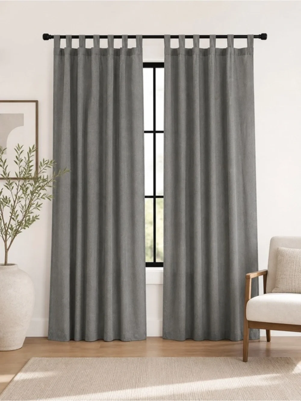 100% Gray Tab-Top Window Curtain 55x98 Panels set of 2 Cotton Ikea Lenda